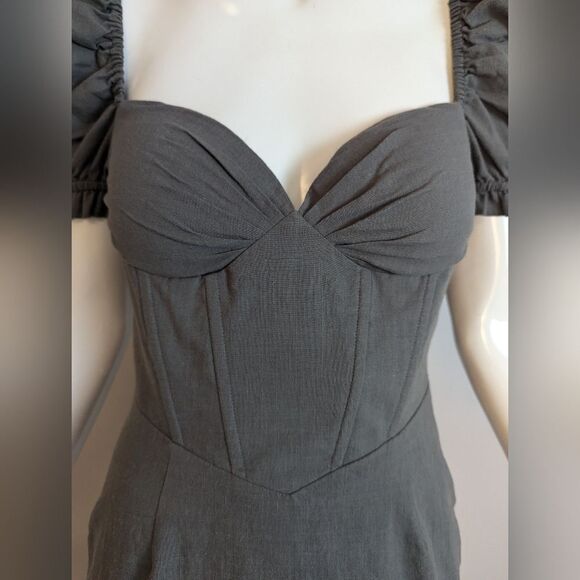 Sisters & Seekers Parlour Dress UK 6 Puff Sleeve Corset Mini Gray - Picture 4 of 10
